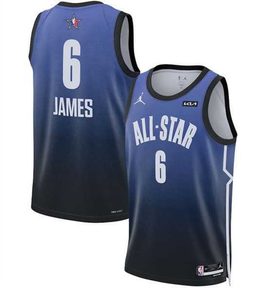 Men's 2023 All-Star #6 LeBron James Blue Game Swingman Stitched Basketball Jersey Dzhi